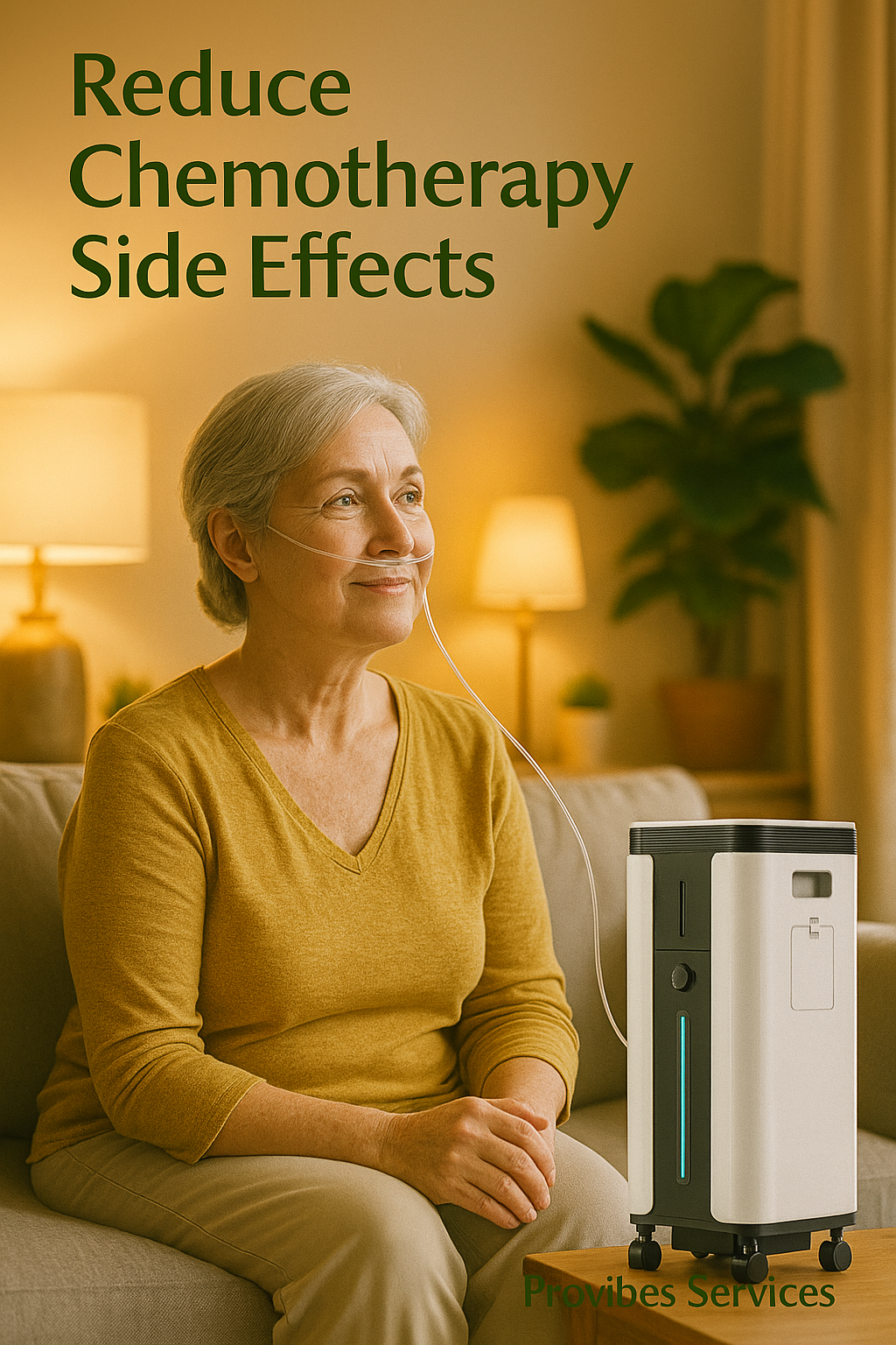 在家舒适吸氢以减轻化疗副作用的温馨场景