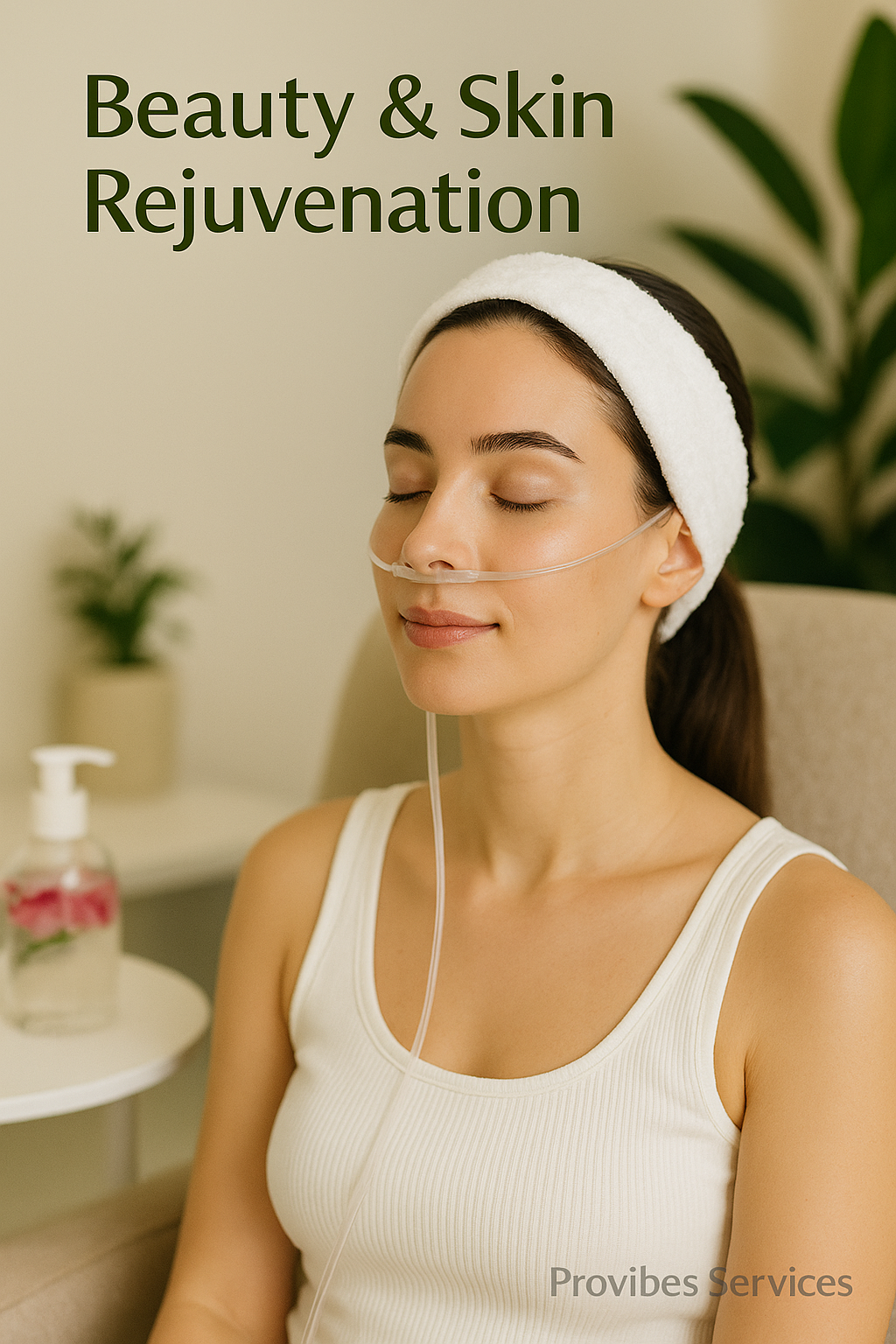 高端美容氛围中进行氢气吸入，肤质健康光泽